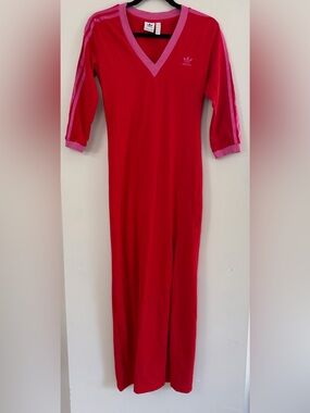 Adidas Women’s Medium Red Pink Cotton Blend Half Sleeve Stretch Maxi Dress
